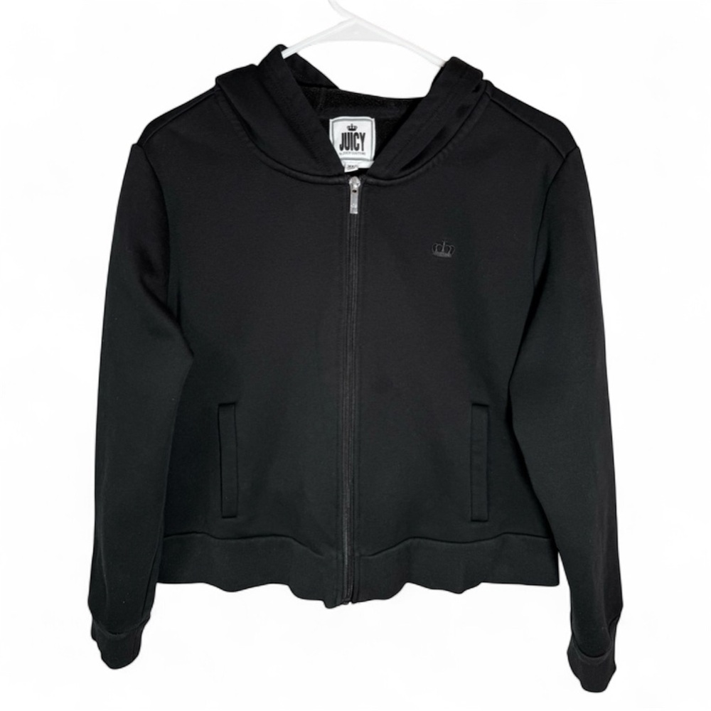 Juicy Couture Jacket Girls XL Black Long Sleeve Full Zip Hood Logo Pockets NWOT